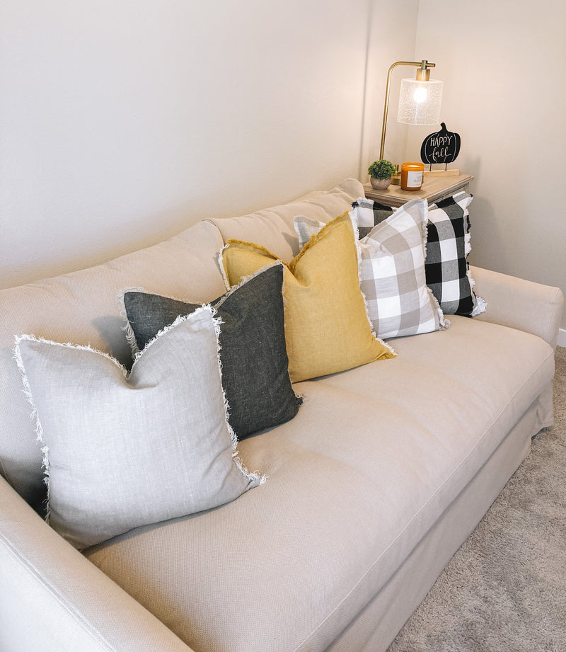 Buffalo Check Fringe Pillow Cover - Taupe