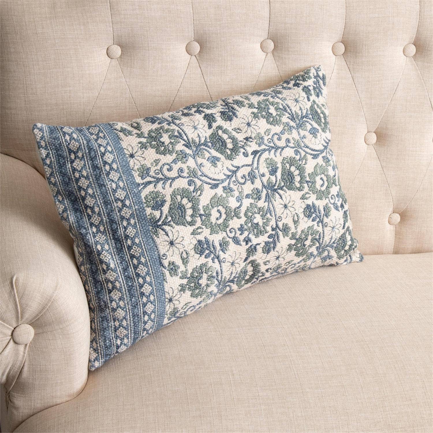 Sage and Blue Floral Lumbar Pillow