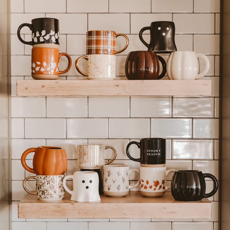 Brown Leaves Stoneware Coffee Mug