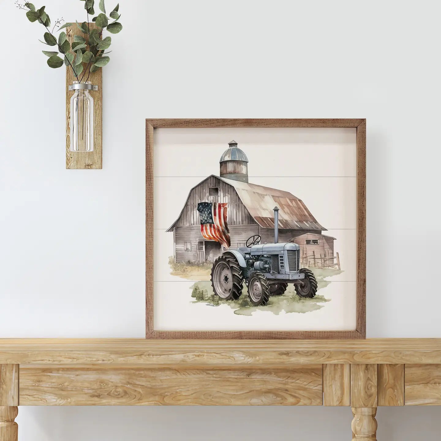 American Flag Barn With Tractor