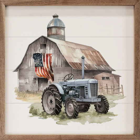 American Flag Barn With Tractor