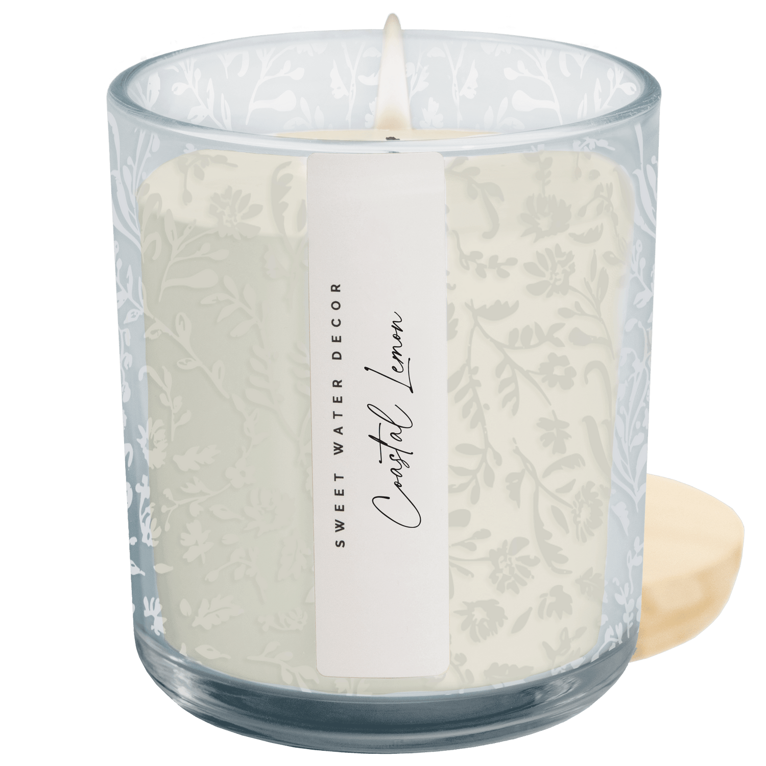 Coastal Lemon Blue Floral Candle