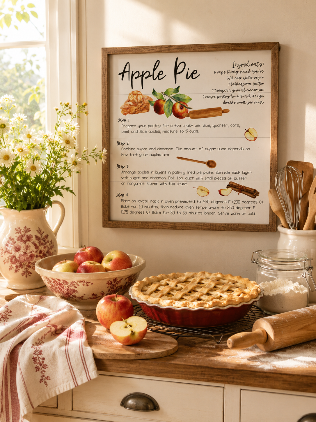 Apple Pie Recipe Farmhouse Kitchen Sign
