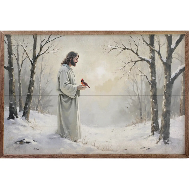 Cardinal and Jesus in Snow