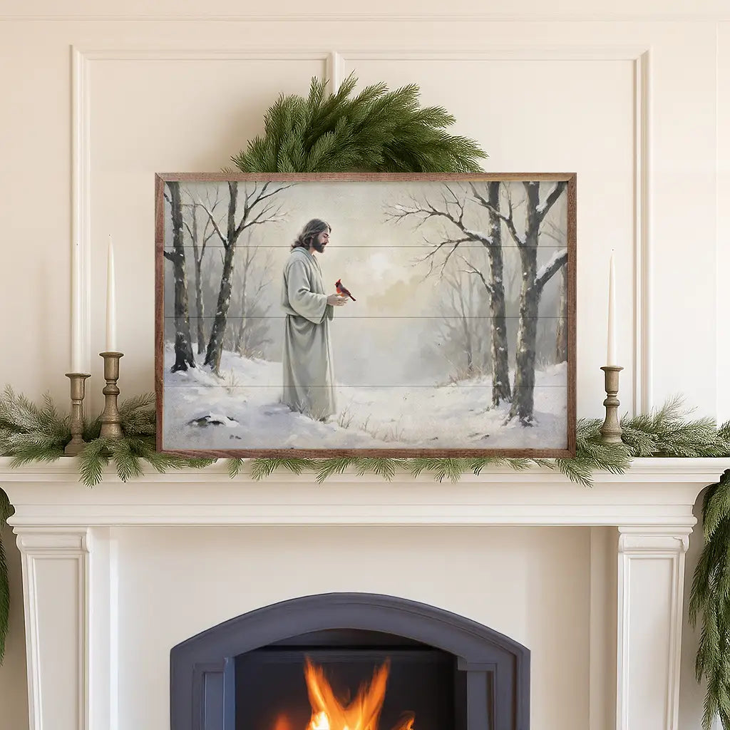 Cardinal and Jesus in Snow