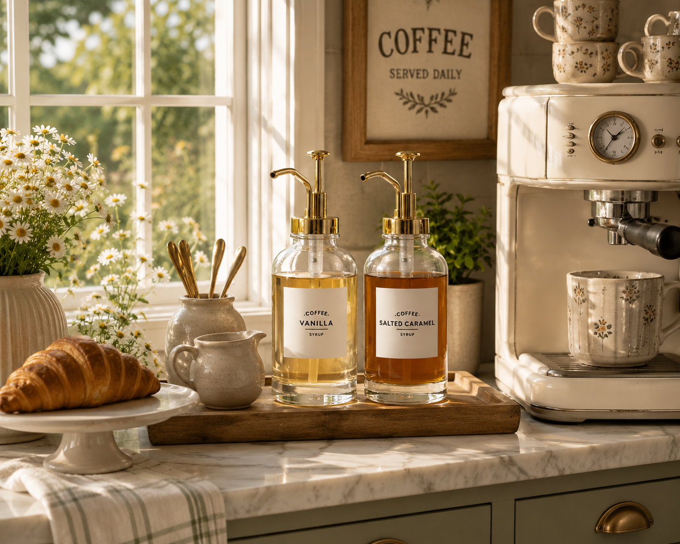 Glass Coffee Syrup Dispenser Set
