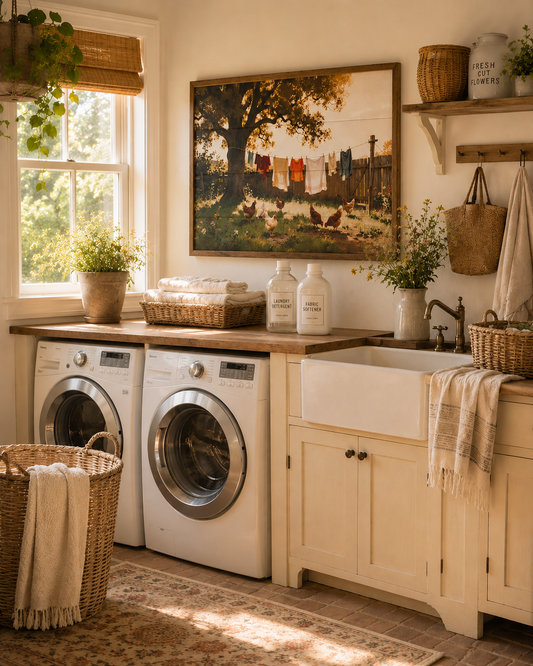 Laundry and the Chickens Farmhouse Laundry Room Wall Art