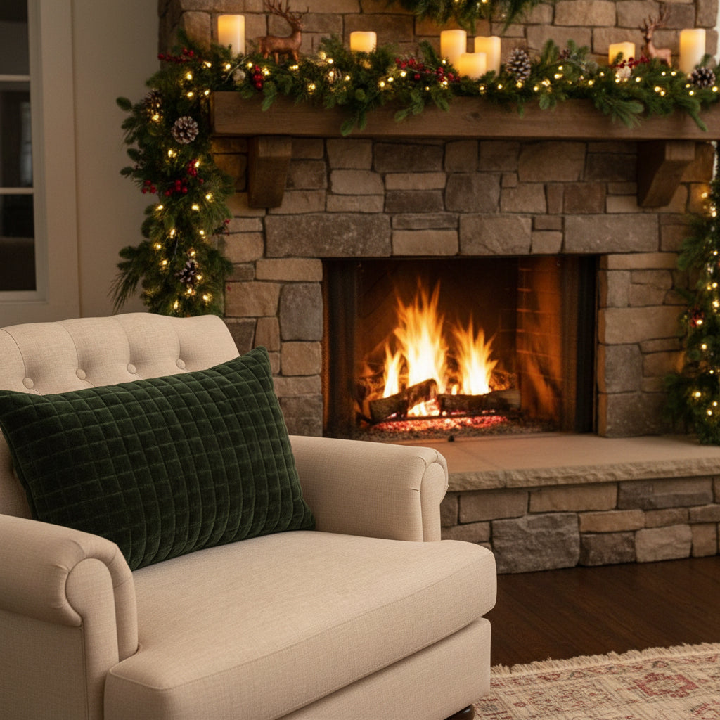 Forest Green Quilted Velvet Pillow