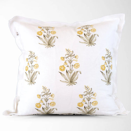 Yellow Floral Block Print Pillow Cover Set