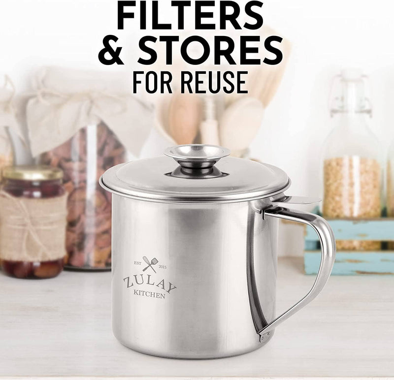 Bacon Grease Container With Strainer & Lid