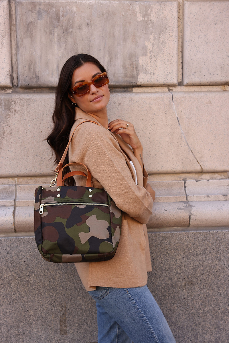 Joey Nylon Tote with Leather Accents