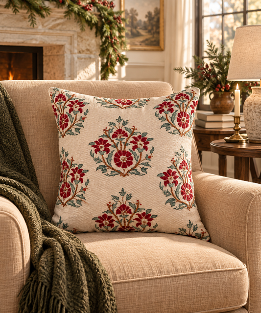 Ruby Beaded Block Print Pillow
