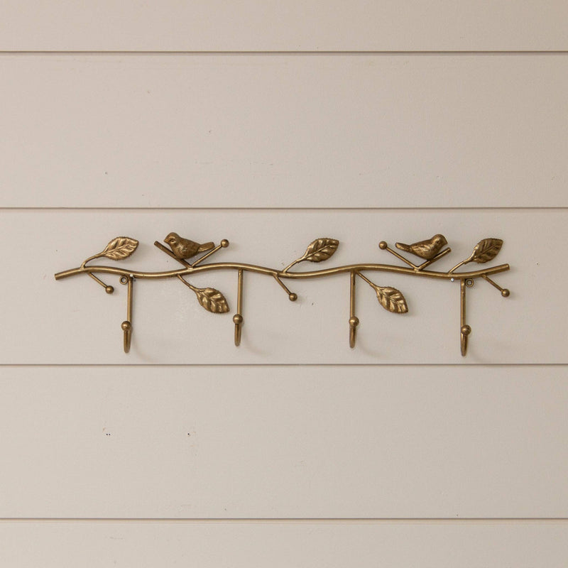 Gold Birds On Branch Wall Hooks