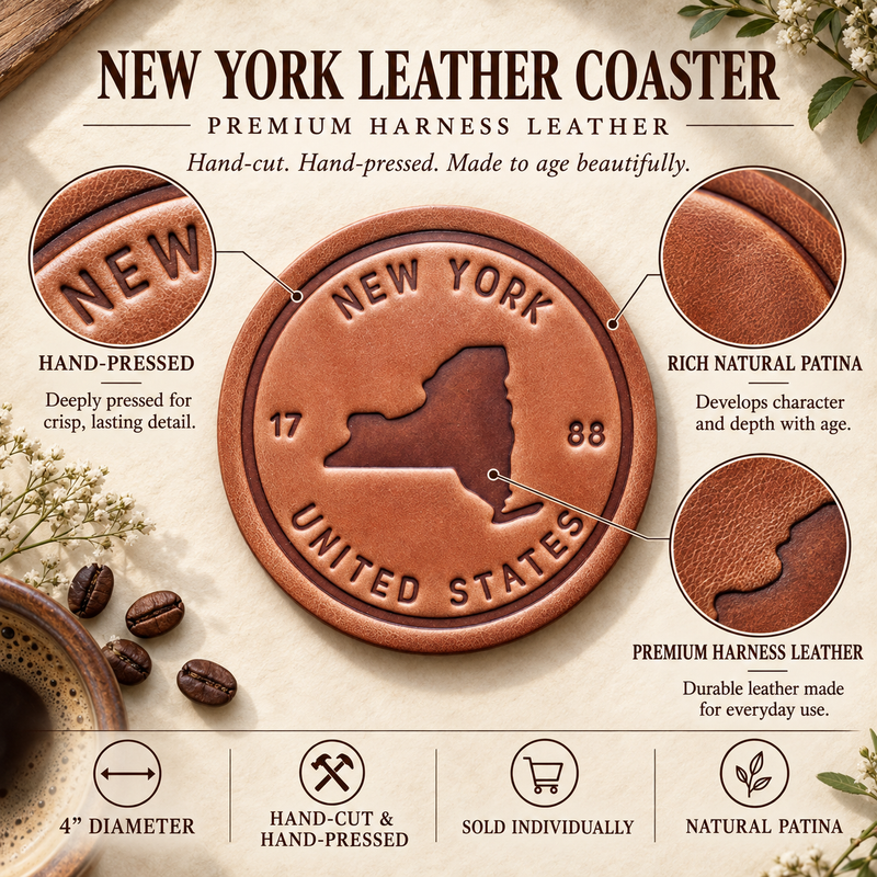 New York State Silhouette Leather Coaster