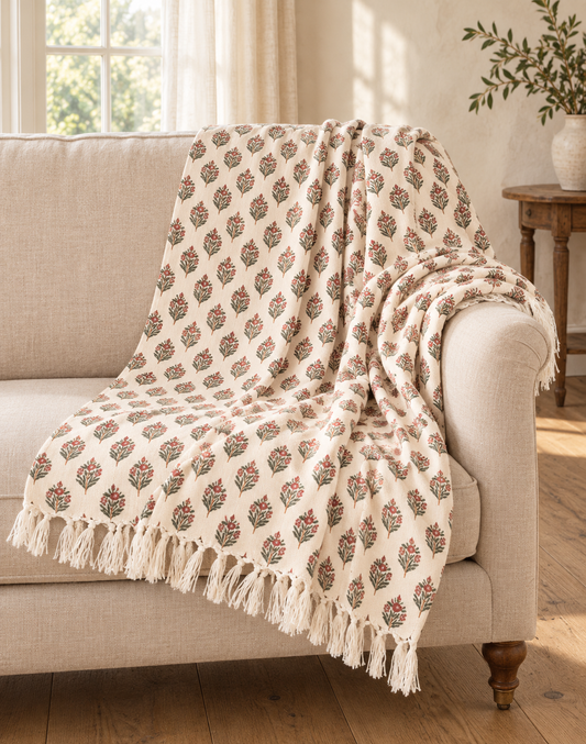 Crimson Block Print Throw