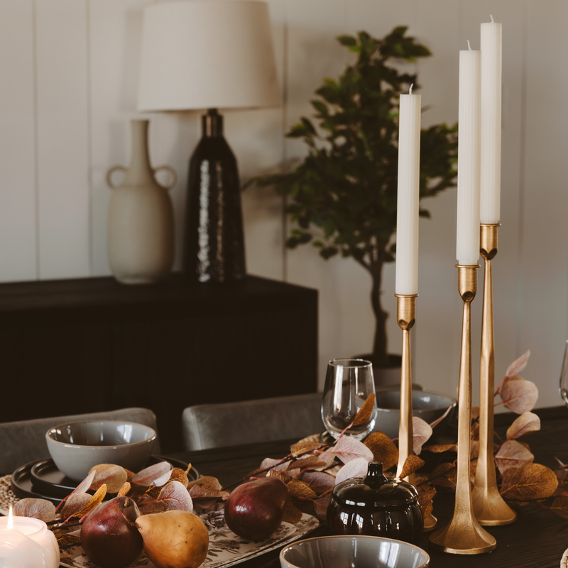 Gold Cast Iron Taper Candle Holders - Set of 3