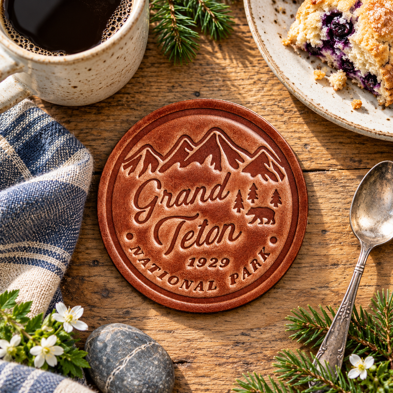 Grand Teton National Park Leather Coaster
