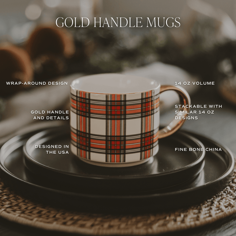 Green Stripe Gold Handle Coffee Mug | 14 oz
