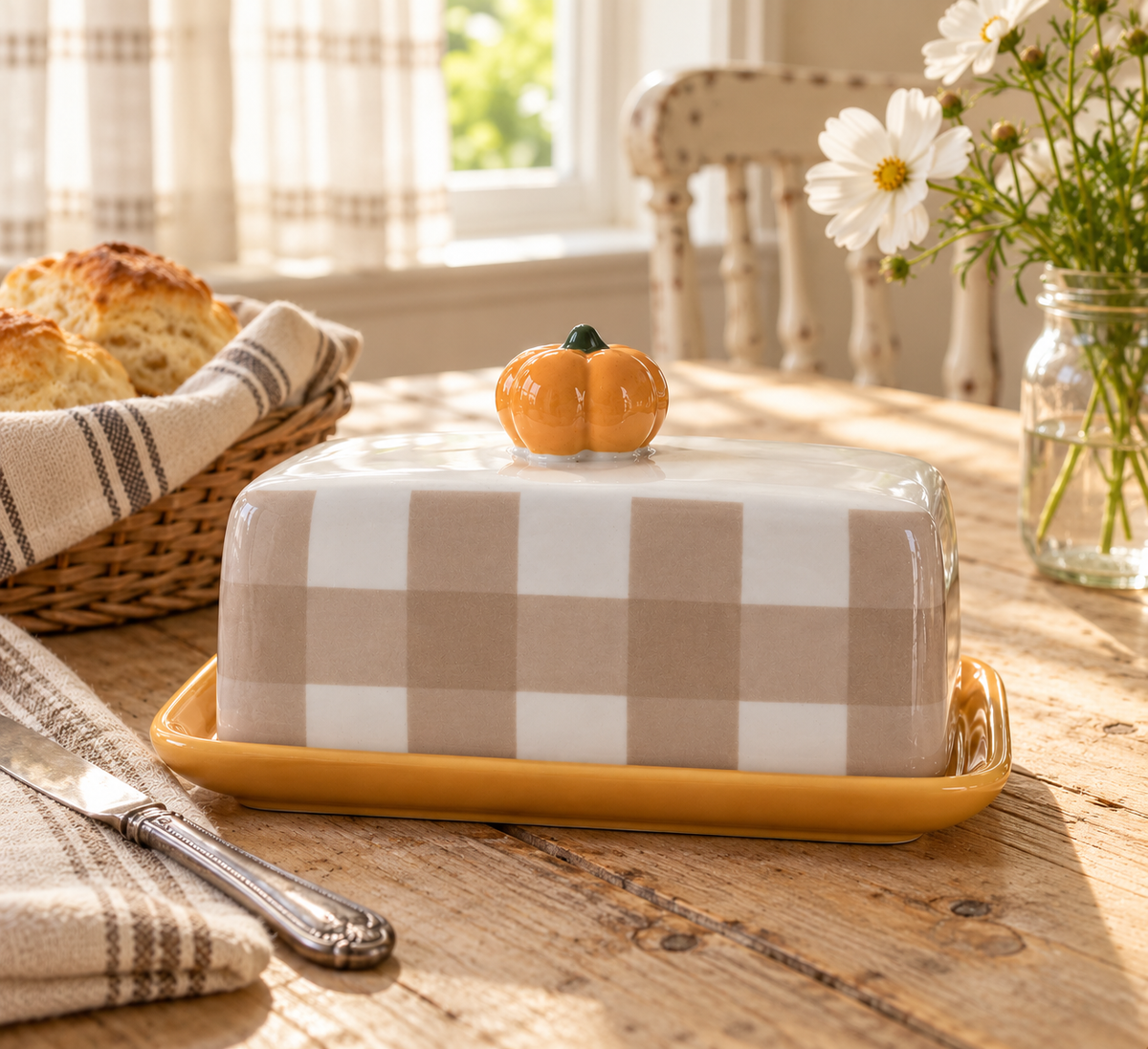 Farmhouse Heritage Fall Plaid Pumpkin Butter Dish