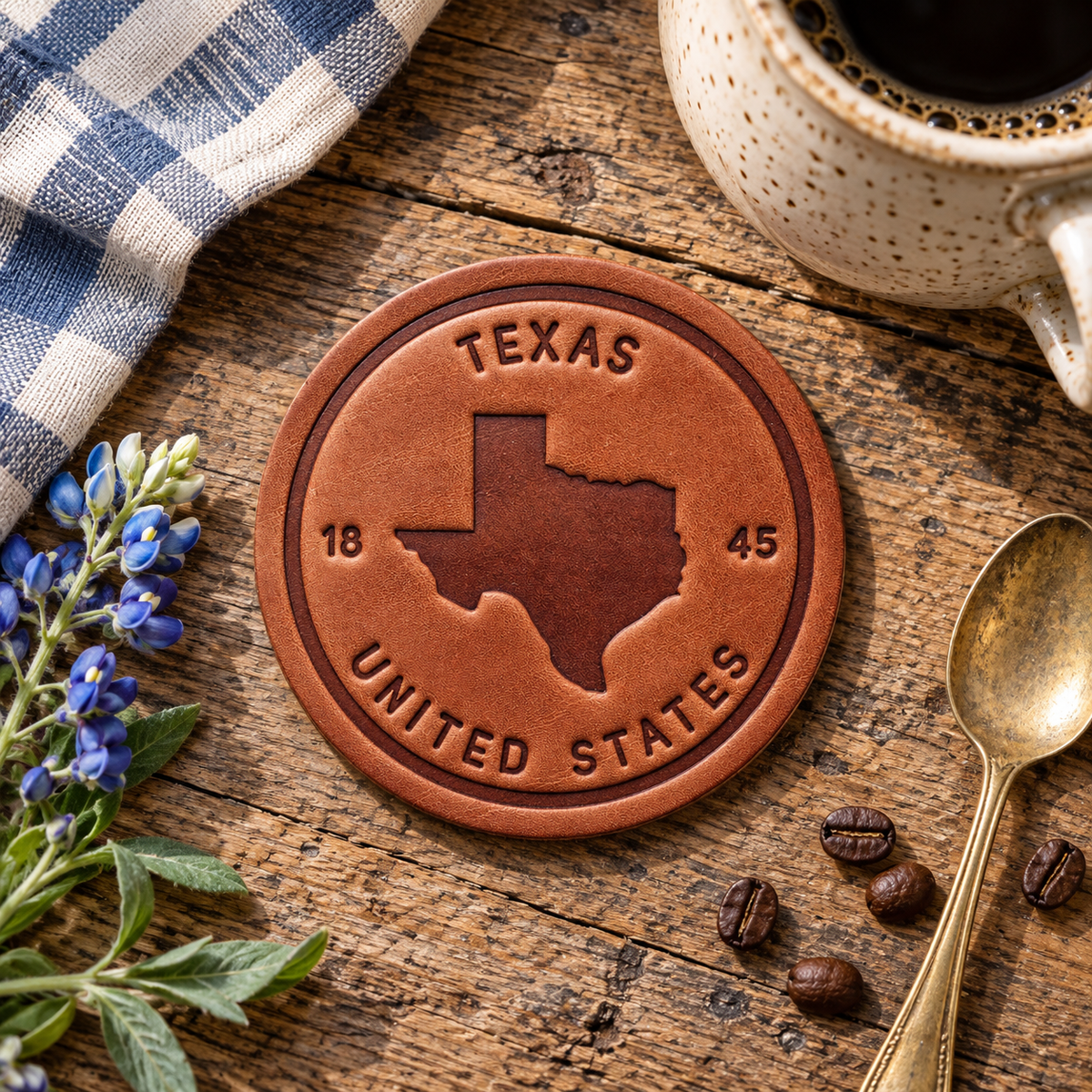 Texas State Silhouette Leather Coaster