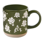 Green Floral Stoneware Coffee Mug