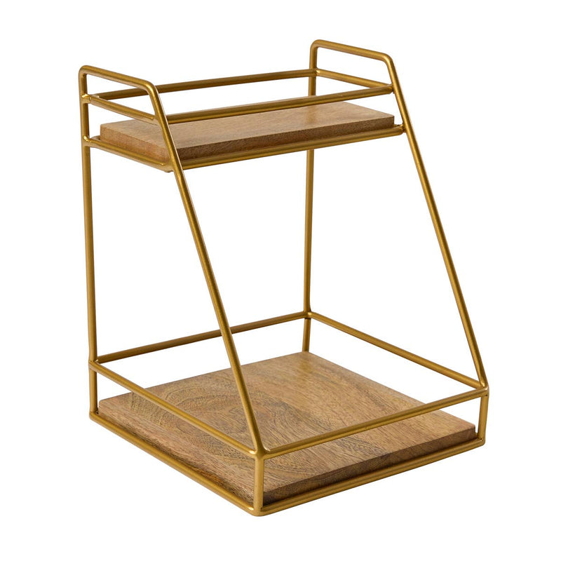 wood and gold countertop organizer