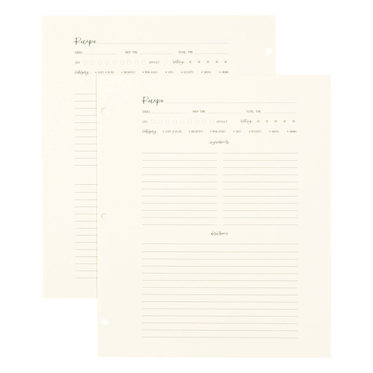 Large Recipe Page Set