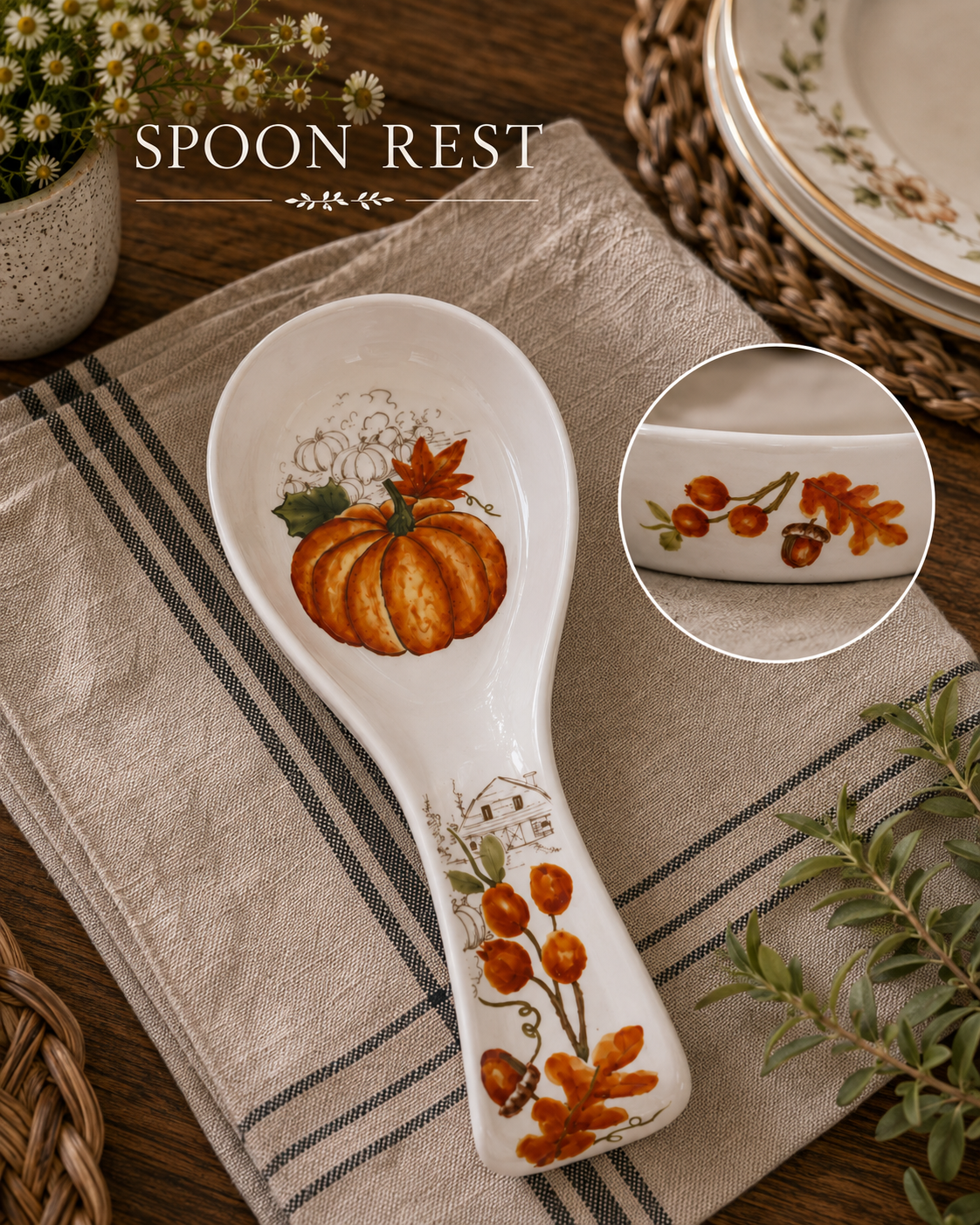 Farmhouse Pumpkin Ceramic Spoon Rest