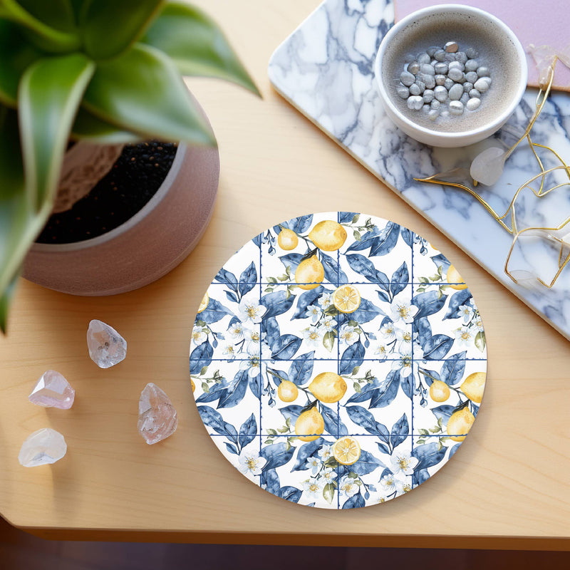 Blue Floral Lemon Coaster