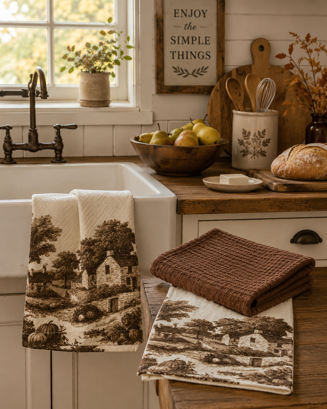 Harvest Toile Kitchen Towels - Set of 3