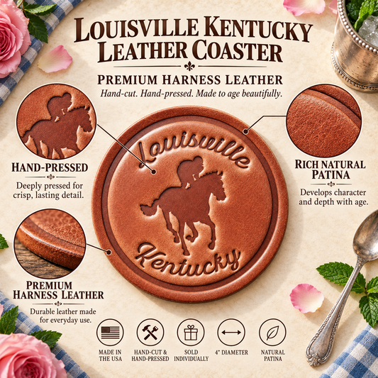 Louisville Kentucky Racehorse Leather Coaster