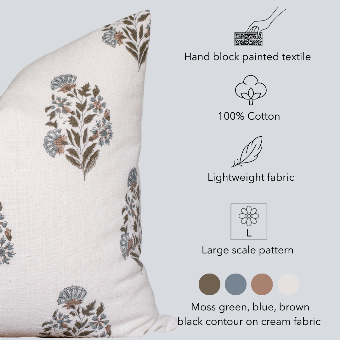 Briar Floral Block Printed Pillow Cover