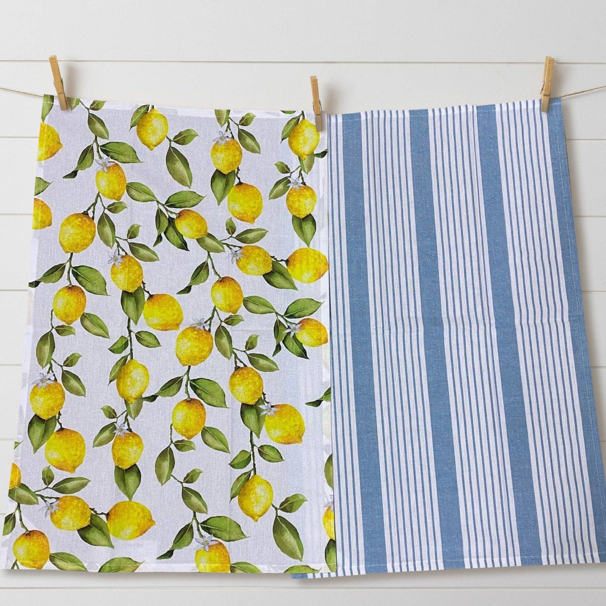 Lemons + Blue Stripe Tea Towel Set