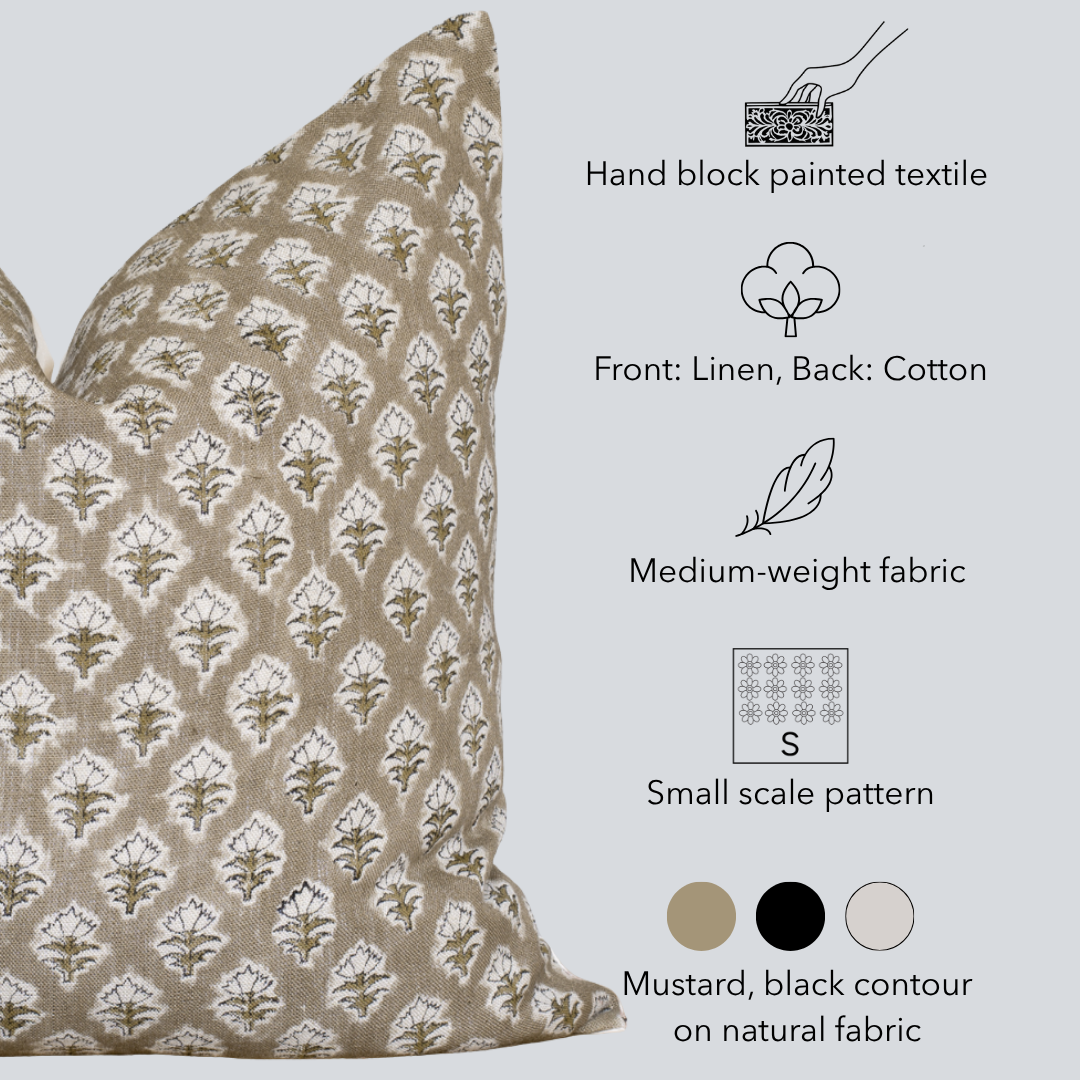 Rhea Floral Block Printed Pillow Cover