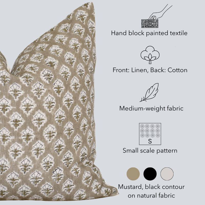 Rhea Floral Block Printed Pillow Cover