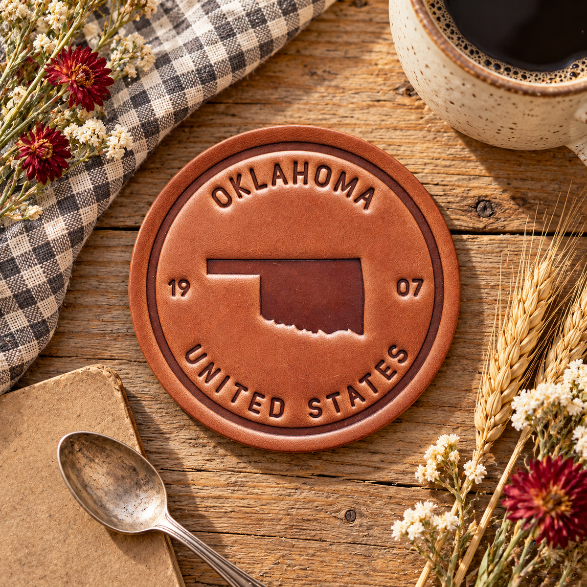 Oklahoma State Silhouette Leather Coaster