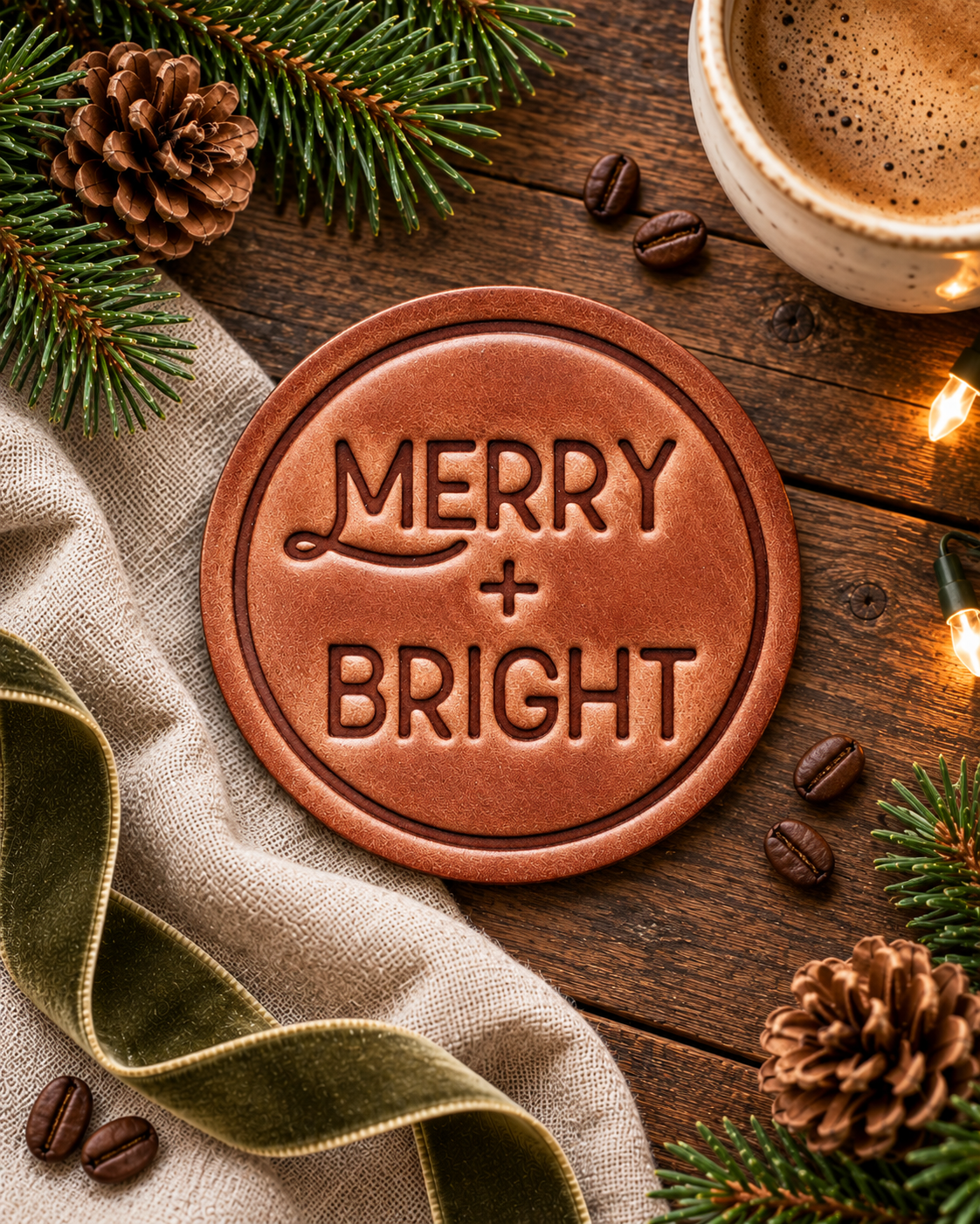 Merry + Bright Leather Coaster