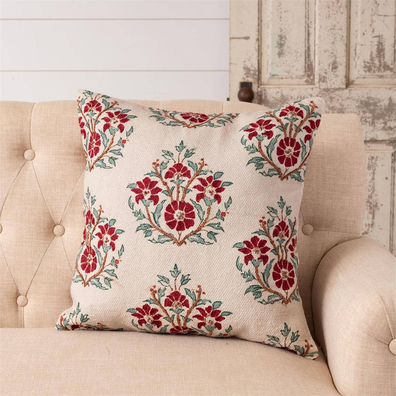 Ruby Beaded Block Print Pillow