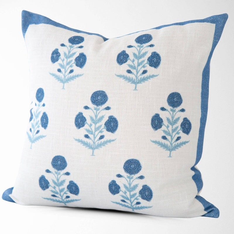 Seraphina Mughal Flower Pillow Cover in Blue
