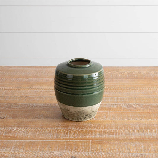 Green Two-Toned Cement Vase
