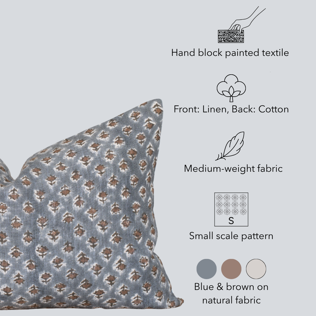 Aster Floral Block Printed Pillow Cover | Lumbar