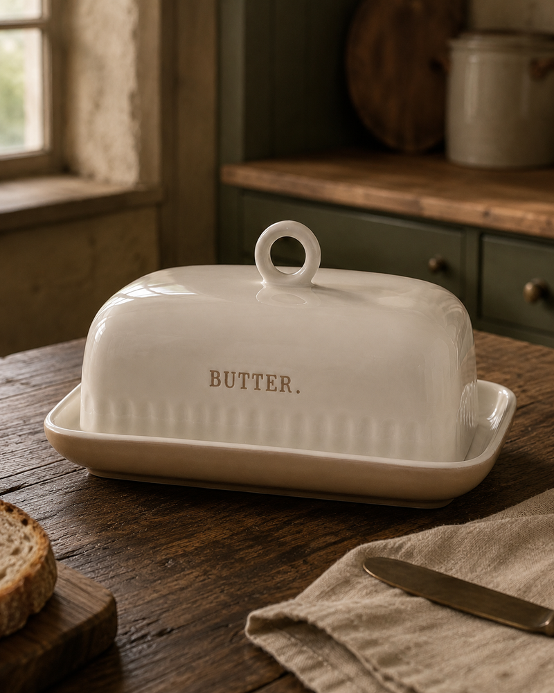 Heirloom Cream Ceramic Butter Dish
