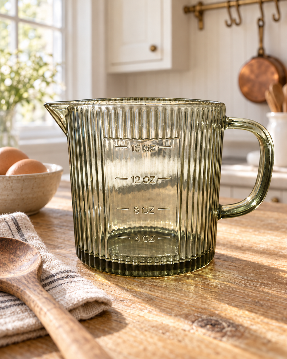 Green Ribbed Glass Measuring Cup | 16oz