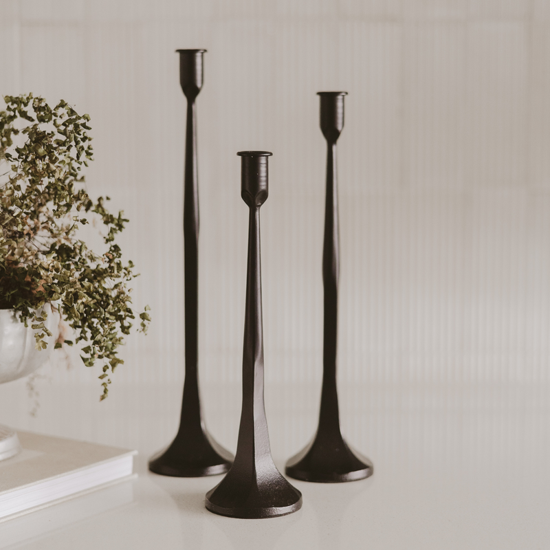 Cast Iron Taper Candle Holders - Set of 3