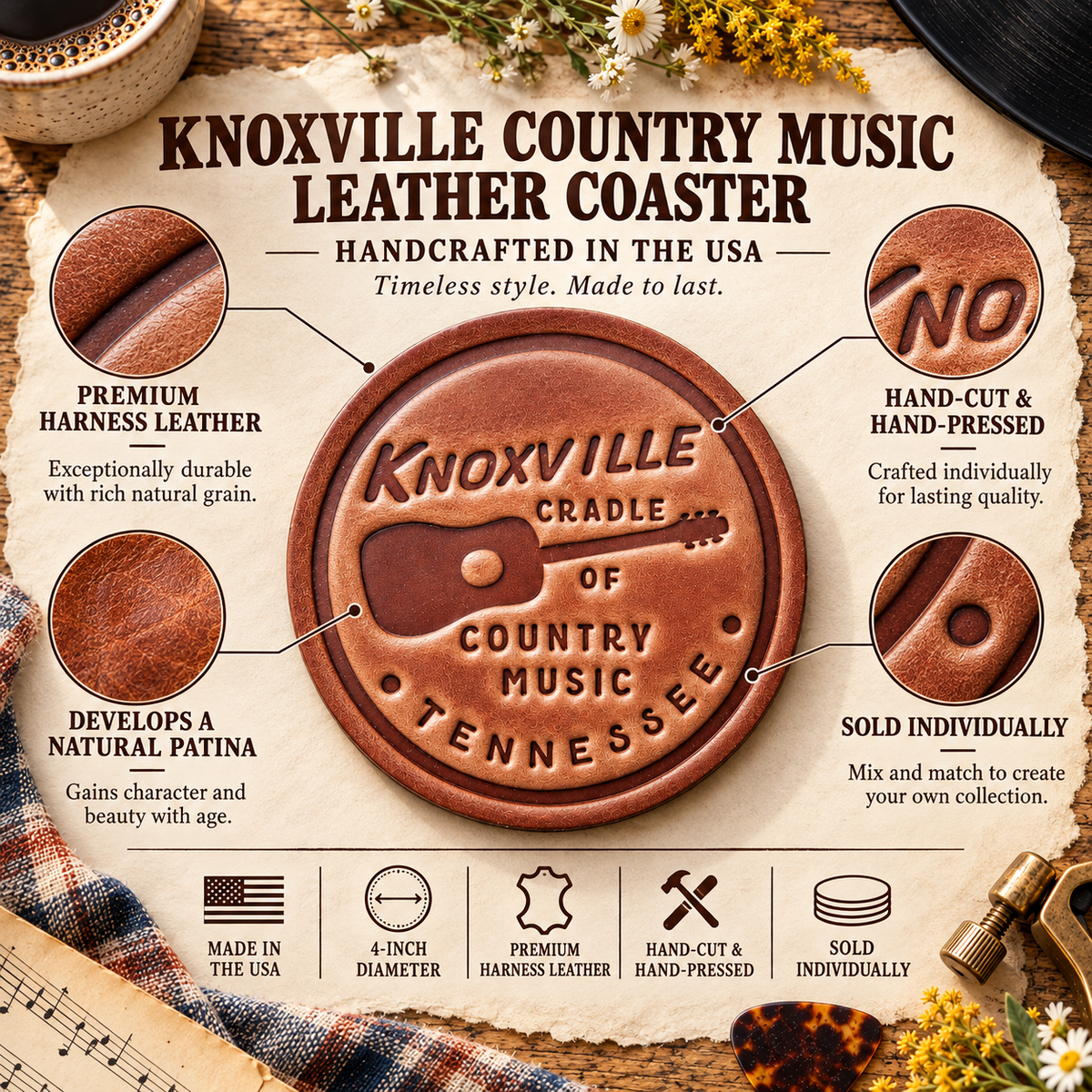 Knoxville Tennessee Leather Coaster