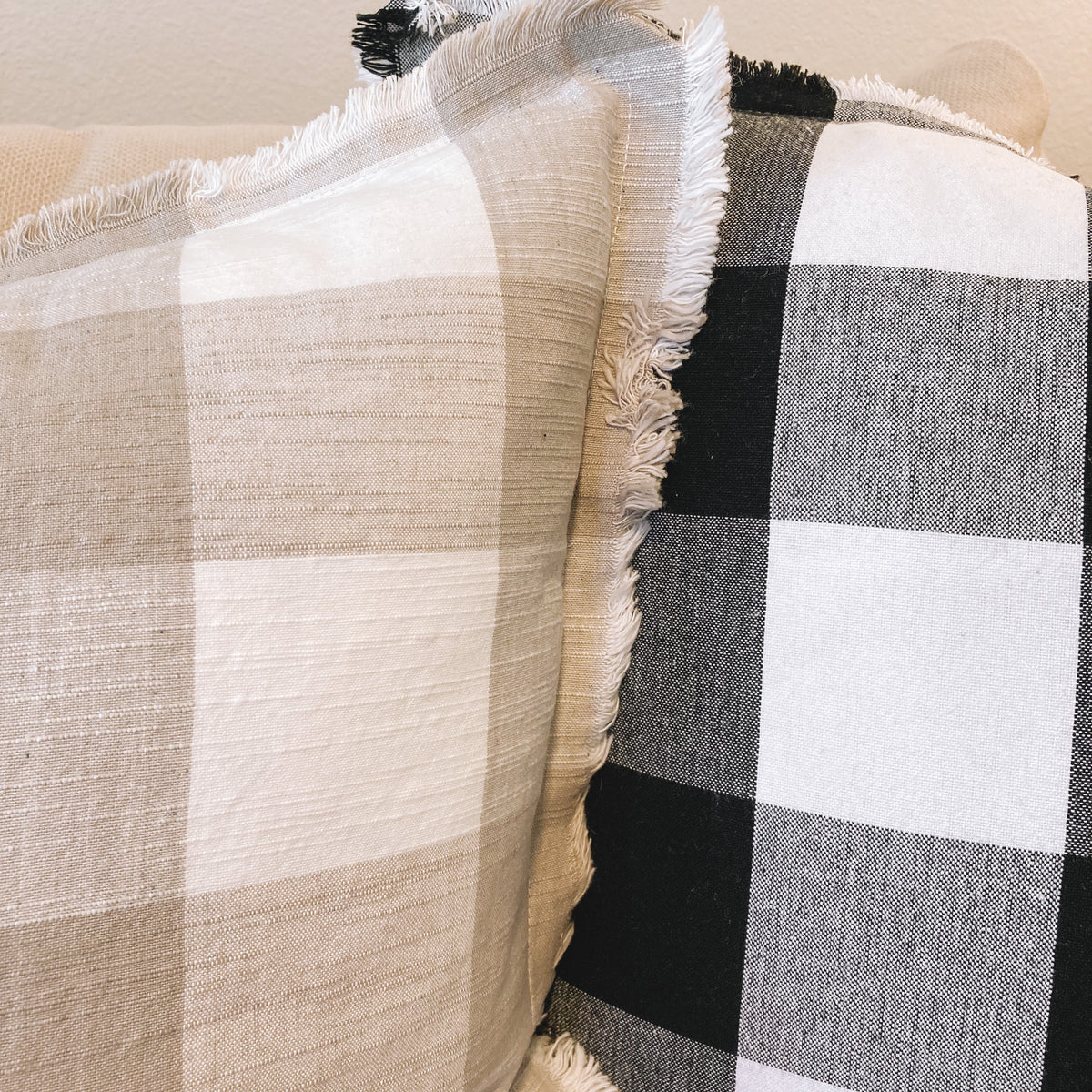 Buffalo Check Fringe Pillow Cover - Taupe