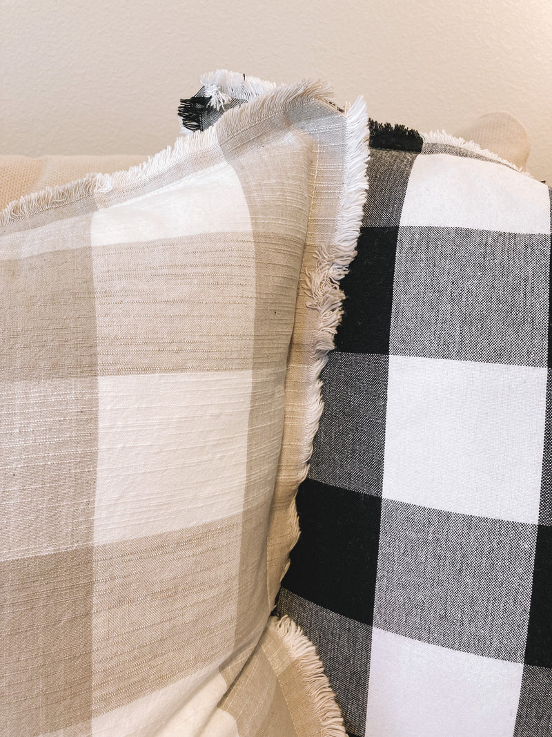 Buffalo Check Fringe Pillow Cover - Taupe