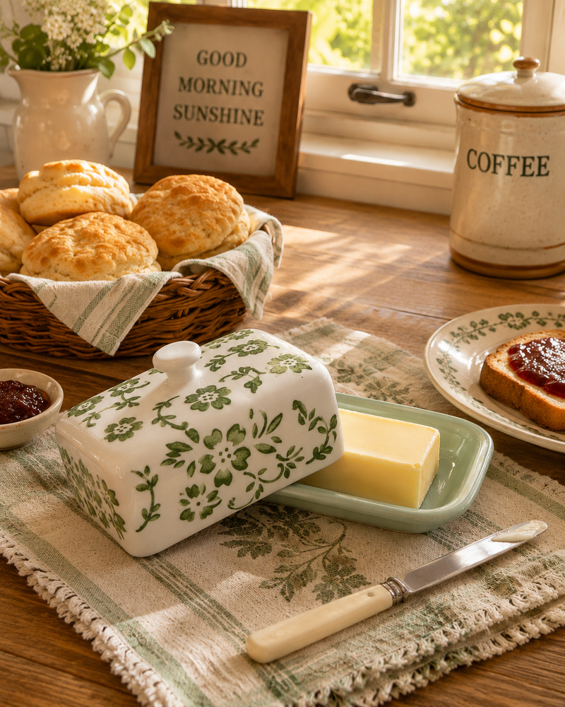 Homestead Ceramic Butter Dish - Green