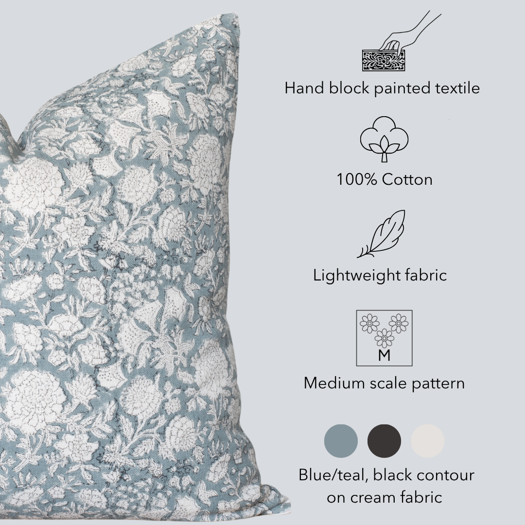 Chloe Floral Block Printed Pillow Cover