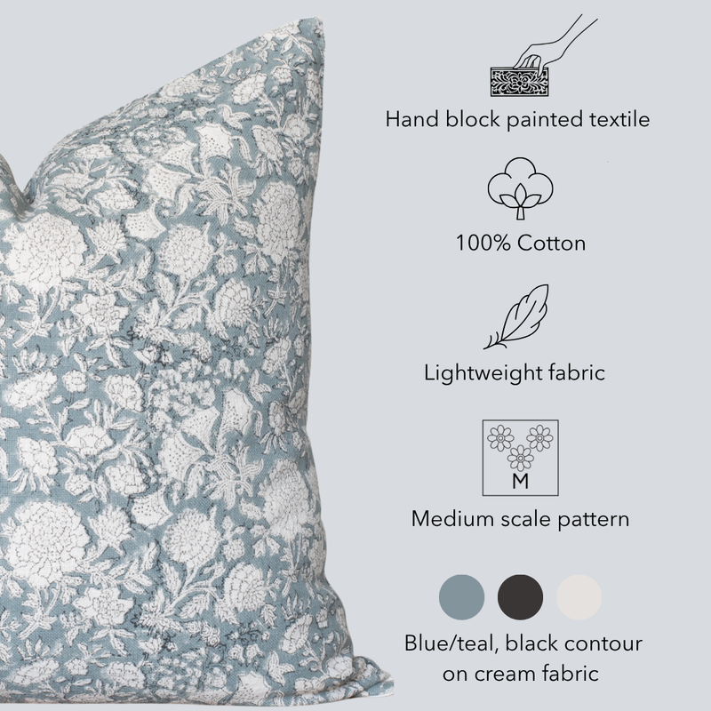 Chloe Floral Block Printed Pillow Cover